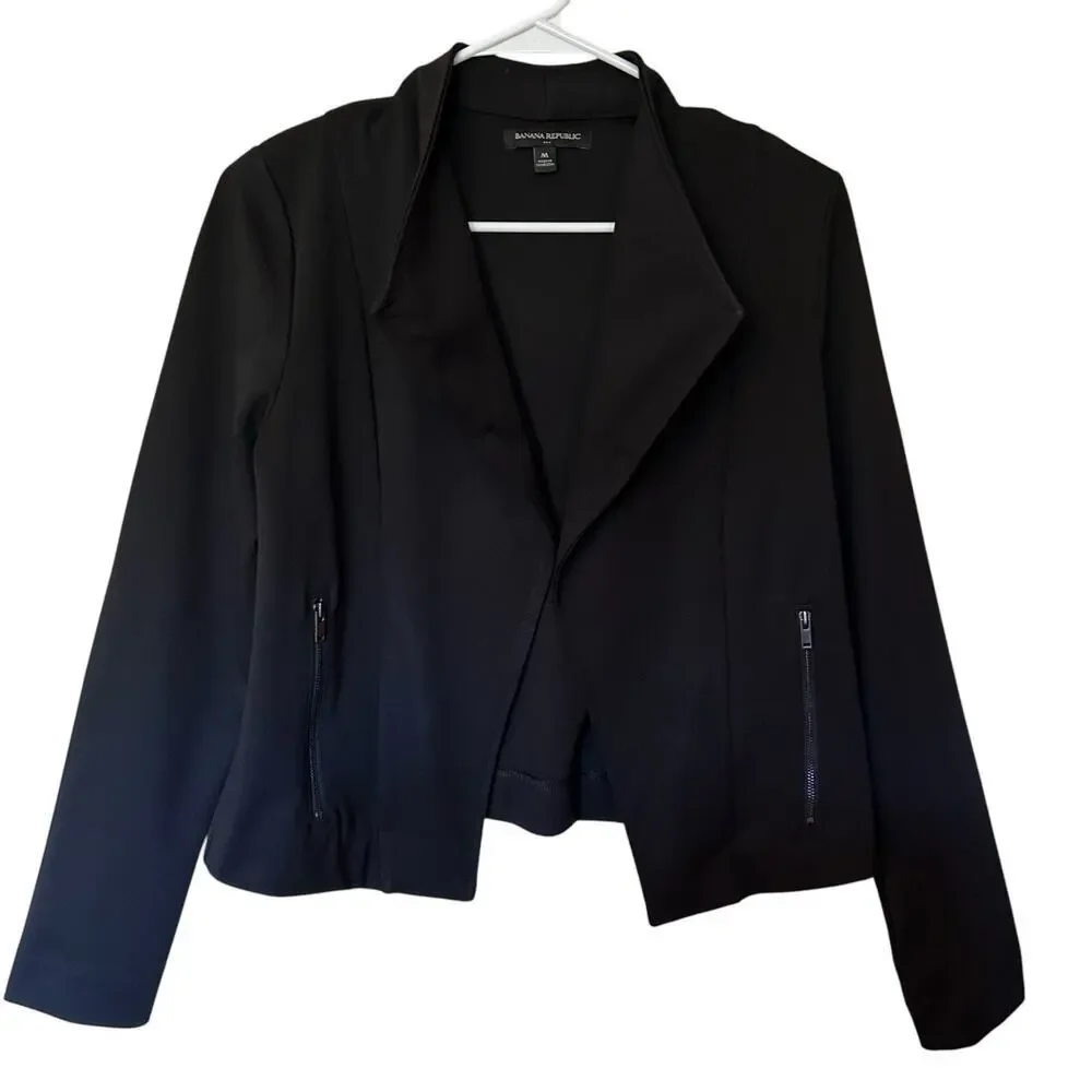 Banana Republic Women's Black Short Front Zipper Pockets Moto Jacket Size M